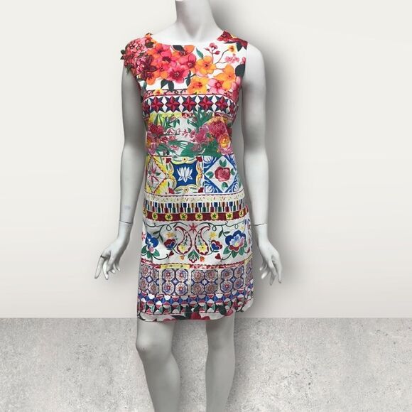 Desigual Floral Appliqué Sleeveless Dress 3D Flowers Artsy Sz 10 NWT - Picture 1 of 11